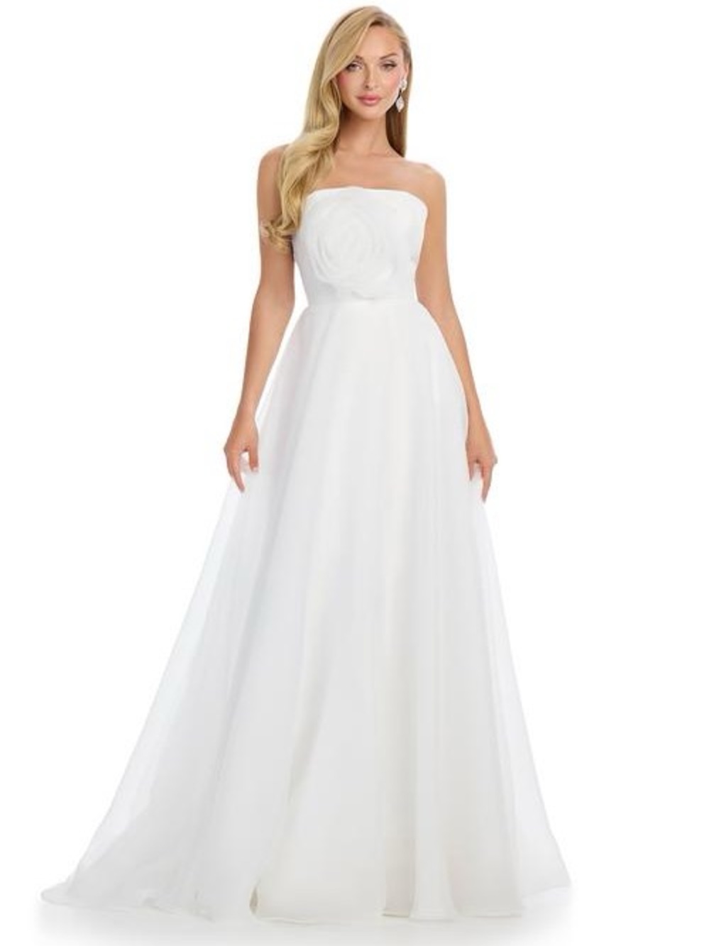 Strapless White Bridal Gown with Rosette Bodice